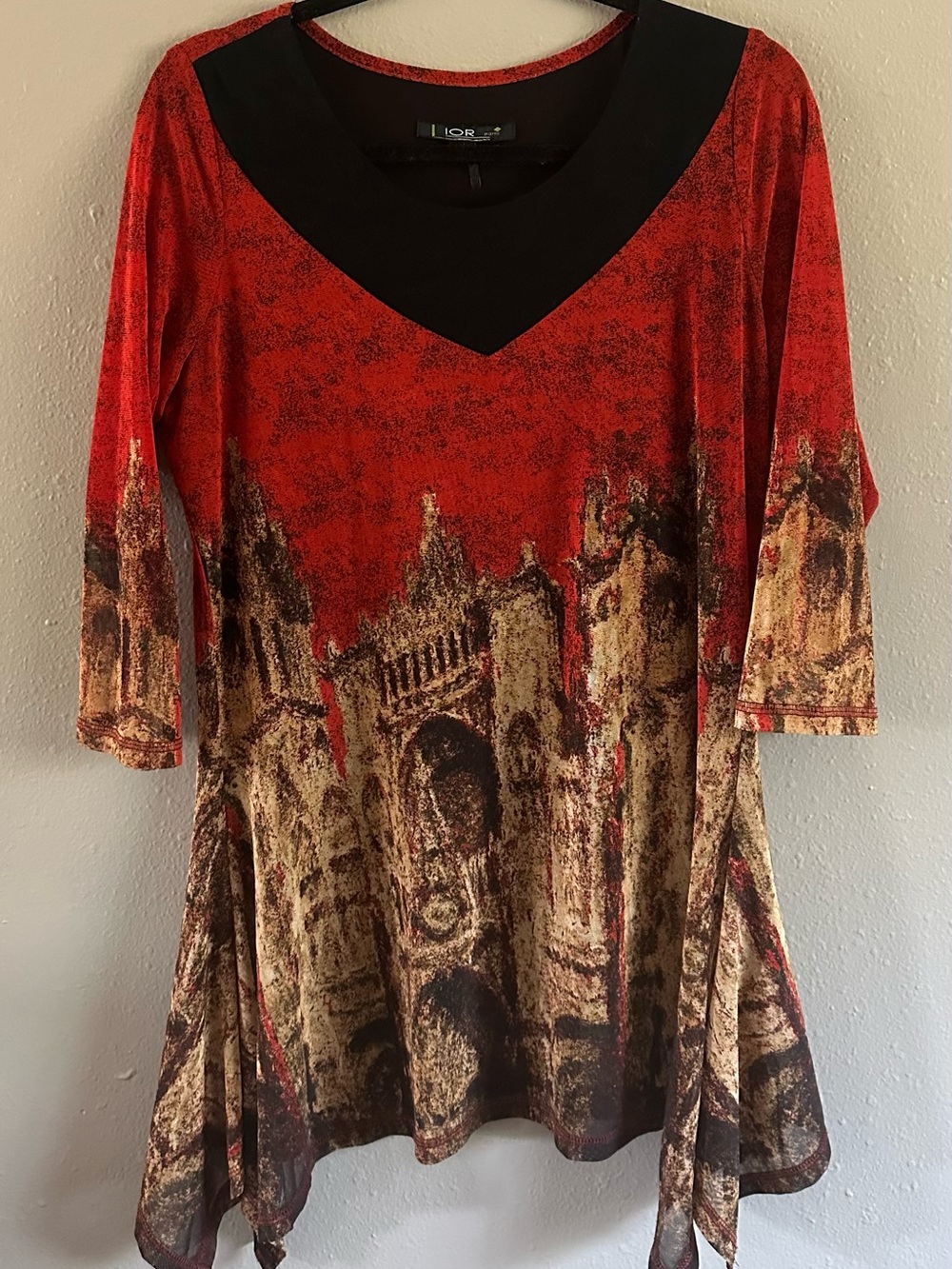 Lior Paris "Voyages" Architectural Cityscape Tunic Top V-Neck Size L